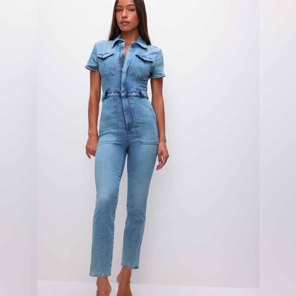 GOOD AMERICAN Fit For Success Denim Stretch Jumpsuit size S NWT $200